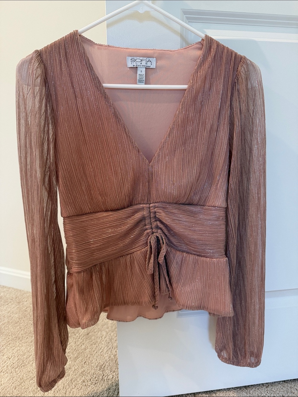 sofia by sofia vergara Rose Blush Pleated V-Neck Long Sleeve Blouse